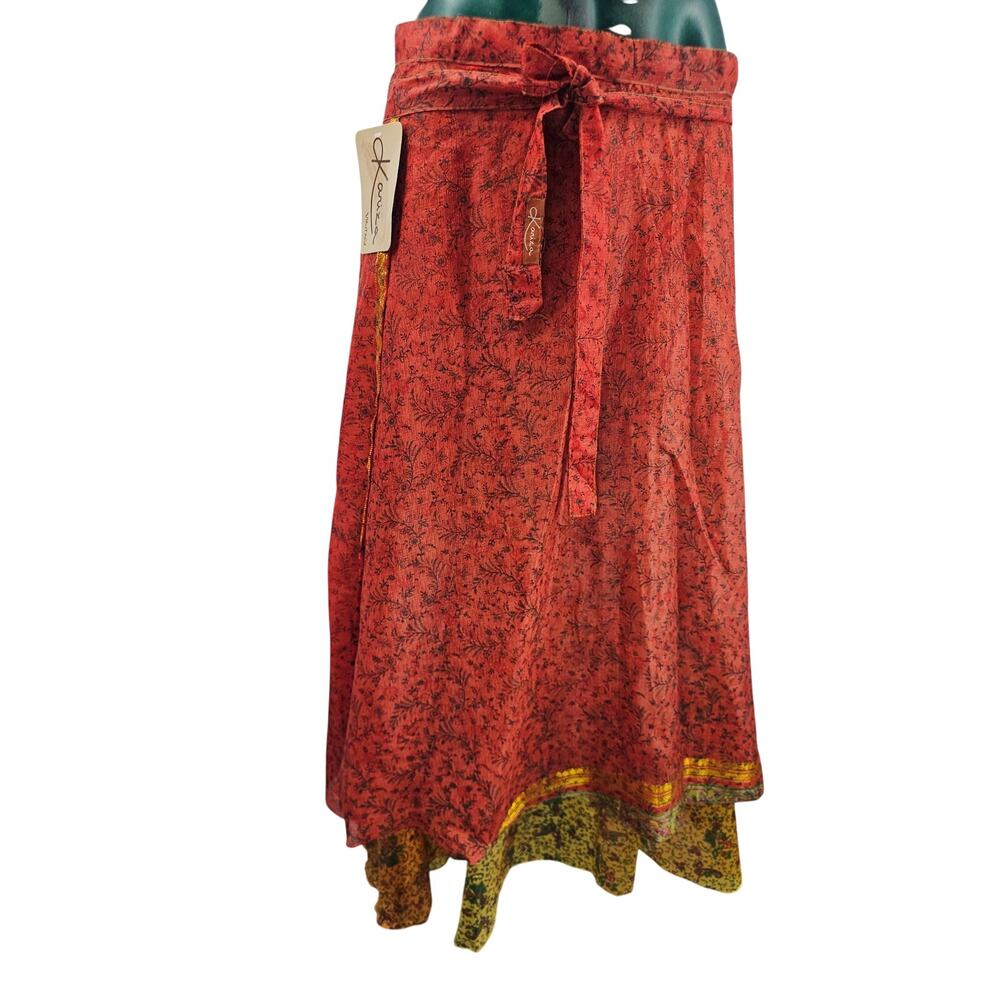 Kariza Silk wrap patchwork midi skirt OS Sustainable Recycled Boho Hippie 4112